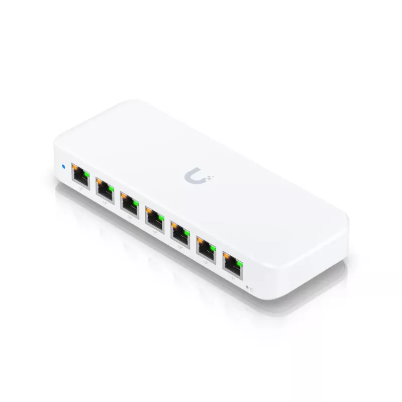 Valdomas komutatorius UBIQUITI USW-Ultra L2, 8x Gigabit PoE prievadai, 7 PoE, 42 W biudžetas, DC/PoE, 16 Gbit/s komutavimas