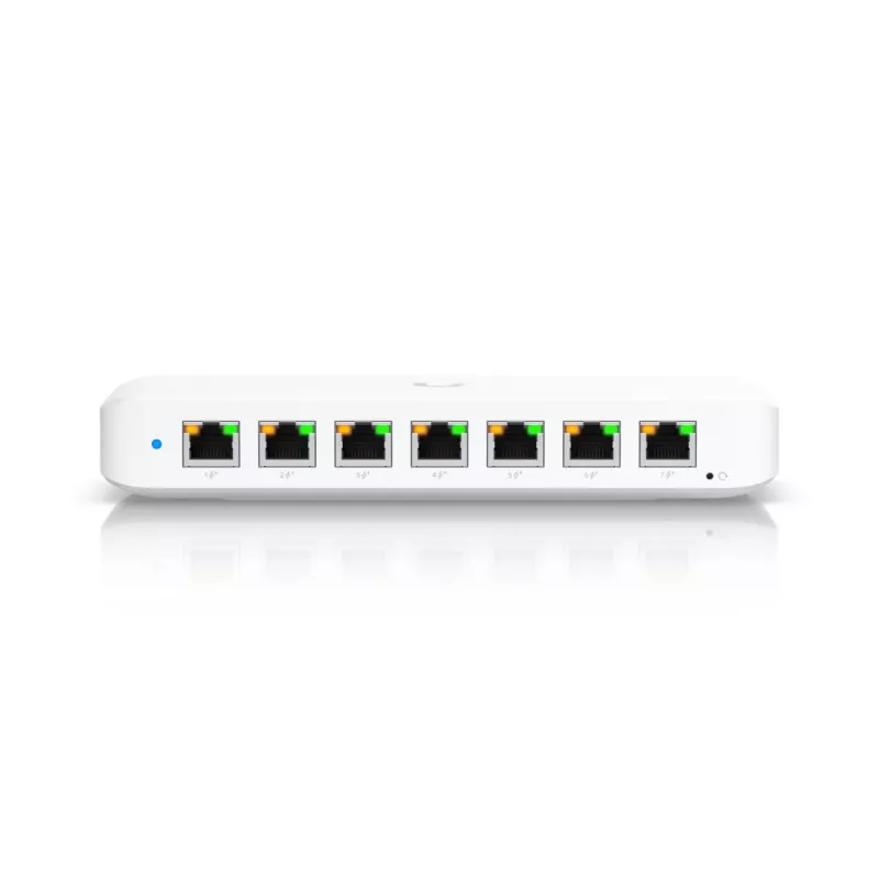 Valdomas komutatorius UBIQUITI USW-Ultra L2, 8x Gigabit PoE prievadai, 7 PoE, 42 W biudžetas, DC/PoE, 16 Gbit/s komutavimas