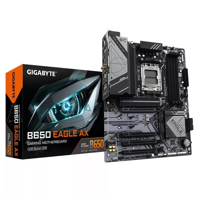 Pagrindinė plokštė GIGABYTE B650 EAGLE AX ATX, AMD B650 mikroschemų rinkinys, Socket AM5, DDR5, 4x DIMM, 256GB, Wi‑Fi 6E, Bluetooth 5.3