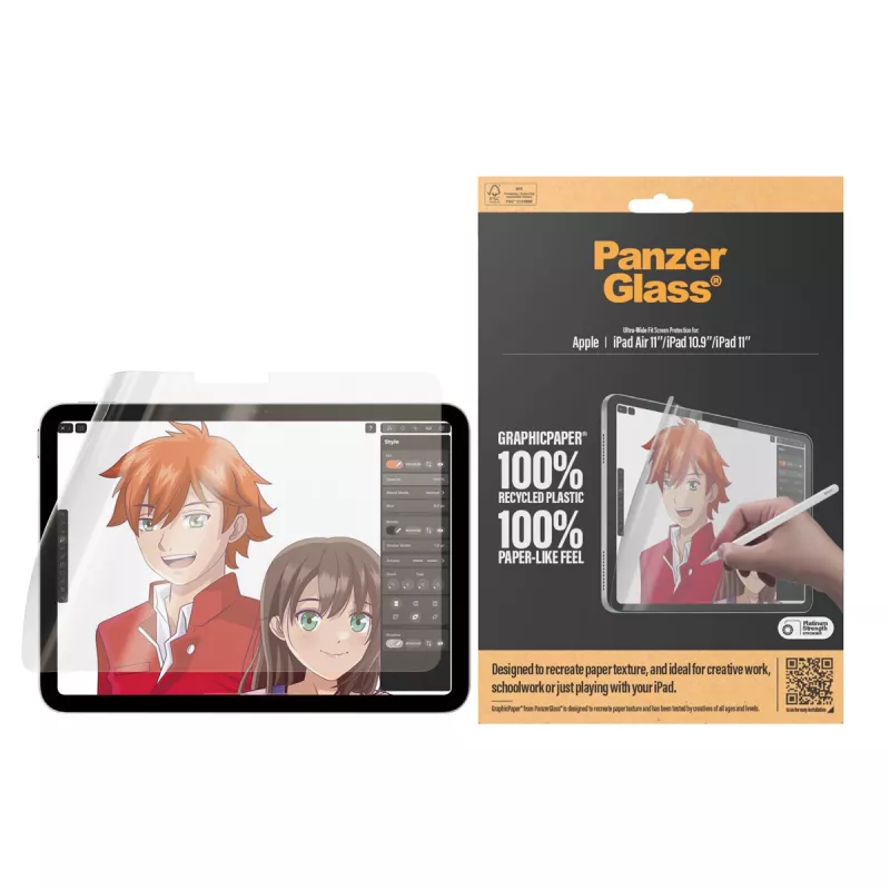 “PanzerGlass® GraphicPaper®” ekrano apsauga, skirta “iPad Air 11''” (2024–2026 m.) | “iPad 11''” (2025–2026 m.) | “iPad 10.9''” (2022 m.) | itin platus pritaikymas