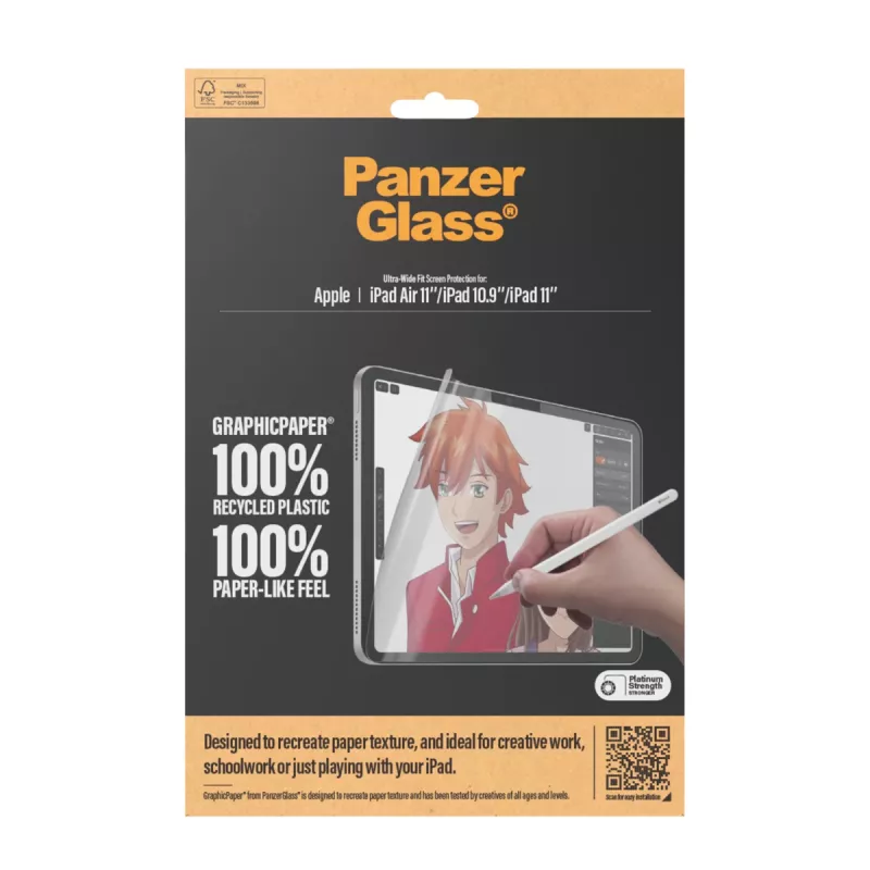 “PanzerGlass® GraphicPaper®” ekrano apsauga, skirta “iPad Air 11''” (2024–2026 m.) | “iPad 11''” (2025–2026 m.) | “iPad 10.9''” (2022 m.) | itin platus pritaikymas