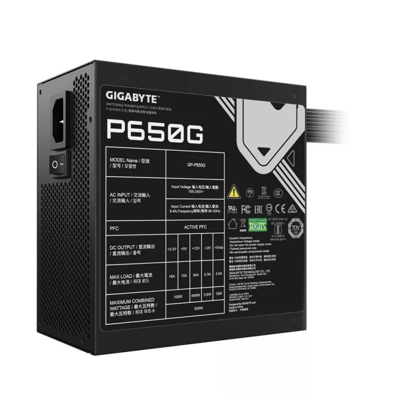 GIGABYTE GP-P650G maitinimo blokas 650 W 20+4 kontaktų ATX ATX juodas
