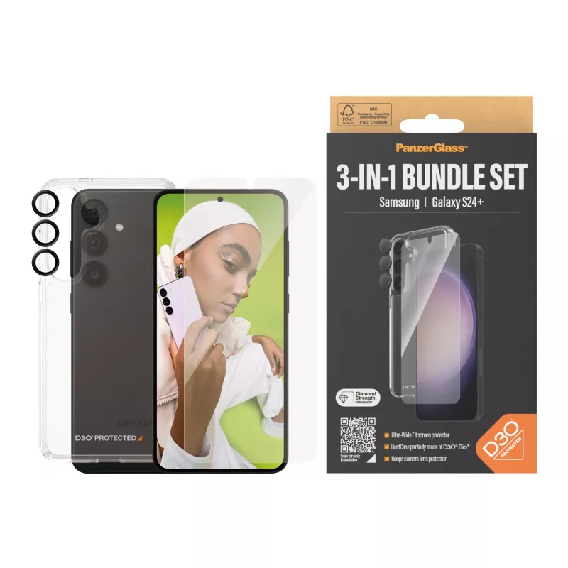 PanzerGlass ® 3-in-1 apsaugos rinkinys Samsung Galaxy S24+ | Ultra-Wide Fit su EasyAligner
