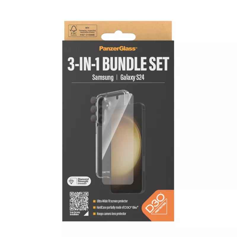 3-in-1 apsaugos rinkinys PanzerGlass Samsung Galaxy S24 Ultra Wide Fit Scratch Shock Resistance