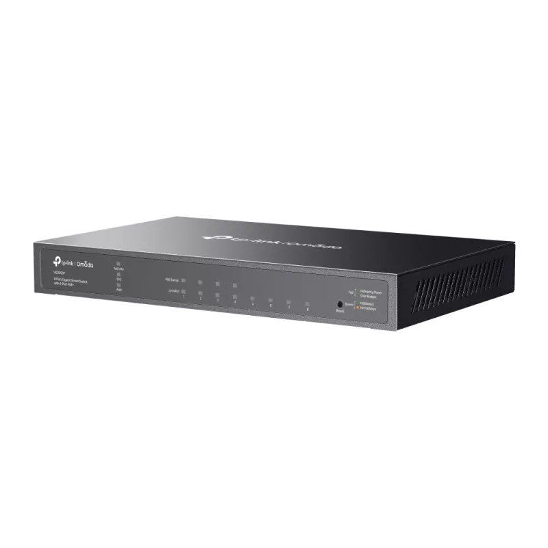 TP-Link Omada 8 prievadų gigabito išmanusis komutatorius su 4 prievadų PoE+, valdomas, L2/L2+, gigabitas Ethernet (10/100/1000), maitinimas per Ethernet (PoE), montavimas į stovą