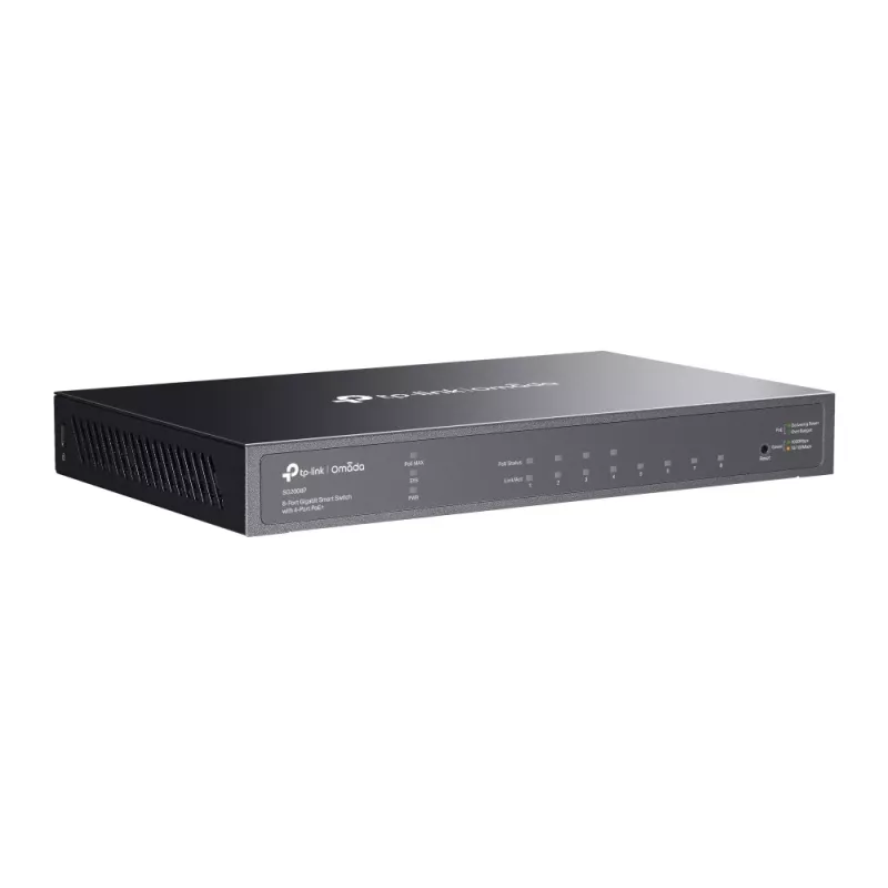 TP-Link Omada 8 prievadų gigabito išmanusis komutatorius su 4 prievadų PoE+, valdomas, L2/L2+, gigabitas Ethernet (10/100/1000), maitinimas per Ethernet (PoE), montavimas į stovą