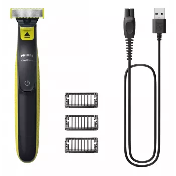 Tinklinis skustuvas Philips Norelco OneBlade QP2724/10 — tinklinis skustuvas, 1 peiliukas, įkraunamas per USB, šlapiam & sausam naudojimui, plaunamas, 45 min veikimo laikas, pilka/žalia