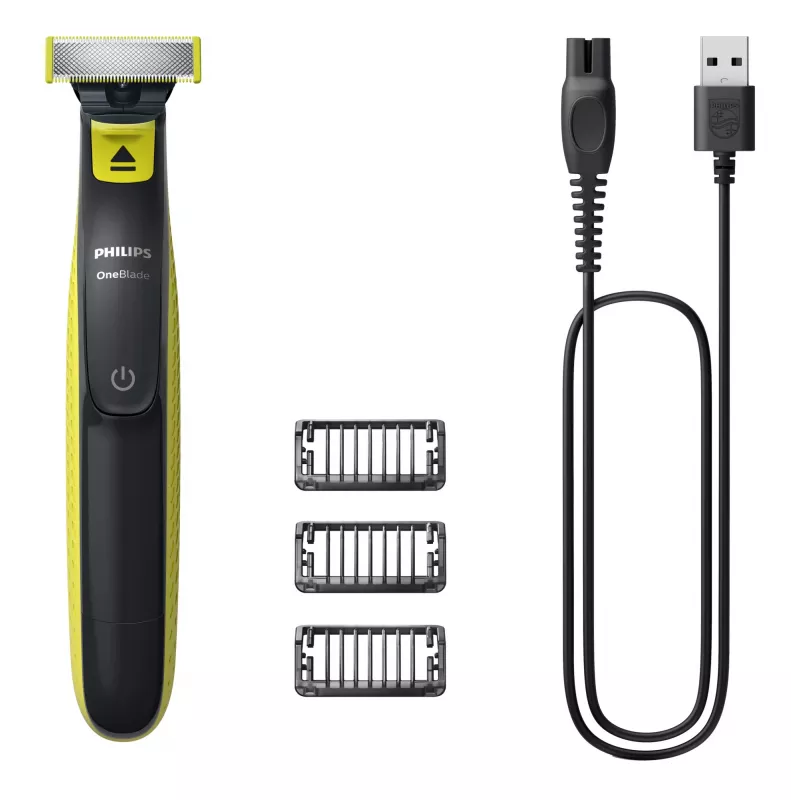 Tinklinis skustuvas Philips Norelco OneBlade QP2724/10 — tinklinis skustuvas, 1 peiliukas, įkraunamas per USB, šlapiam & sausam naudojimui, plaunamas, 45 min veikimo laikas, pilka/žalia