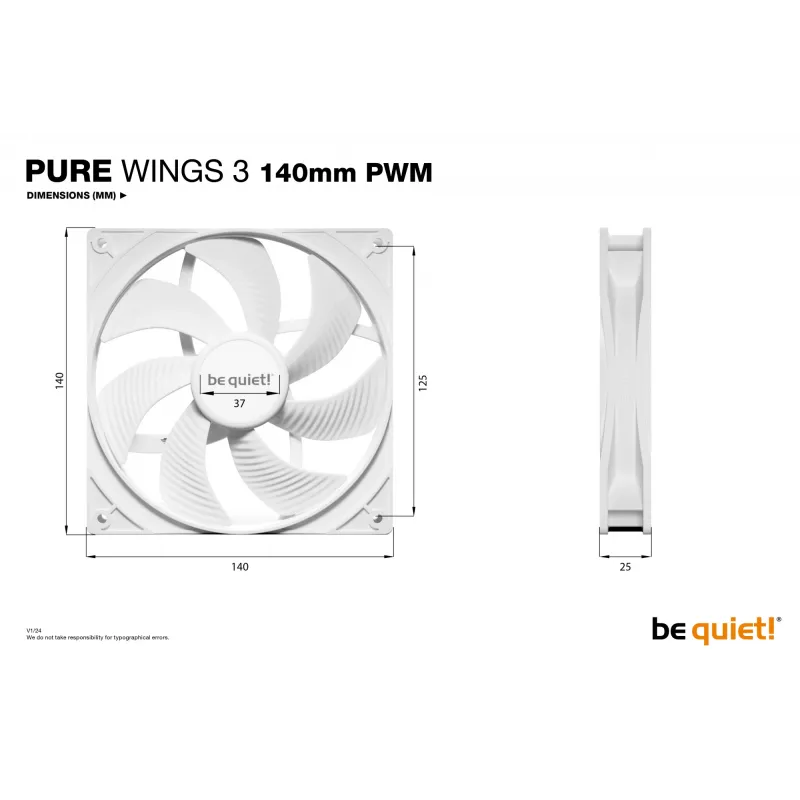 be quiet! Pure Wings 3 140mm PWM Balta kompiuterio korpuso ventiliatorius 14 cm 1 vnt.
