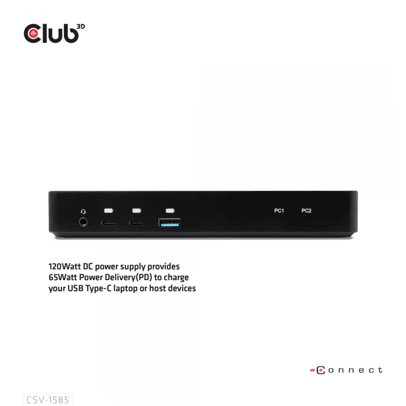 CLUB3D DisplayPort/HDMI KVM jungiklis/dokas 4K60Hz USB Type-C įvestims