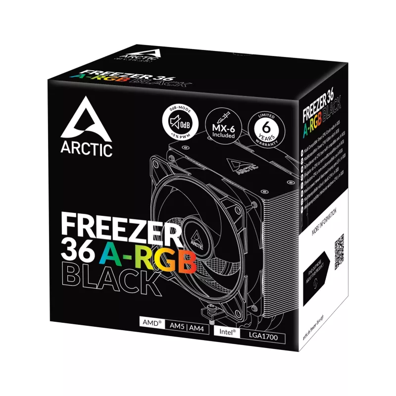 ARCTIC Freezer 36 A-RGB (Juoda) Daugiaplatformis bokštinis CPU aušintuvas su A-RGB