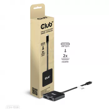 CLUB3D USB-C® šakotuvas į du HDMI™ 4K60Hz M/F+PD3.0 100 W