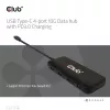 CLUB3D USB-C 4 prievadų 10G duomenų šakotuvas su PD3.0 įkrovimu, laidinis, USB 3.2 Gen 1 (3.1 Gen 1) Type-C, 100 W, juodas, 10 Gbit/s, USB