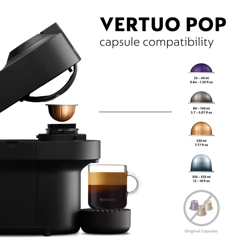 De’Longhi NESPRESSO® Vertuo Pop ENV90.B - Liquorice Juoda, kavos kapsulių aparatas, 0,56 l, kavos kapsulė, 1260 W, juoda