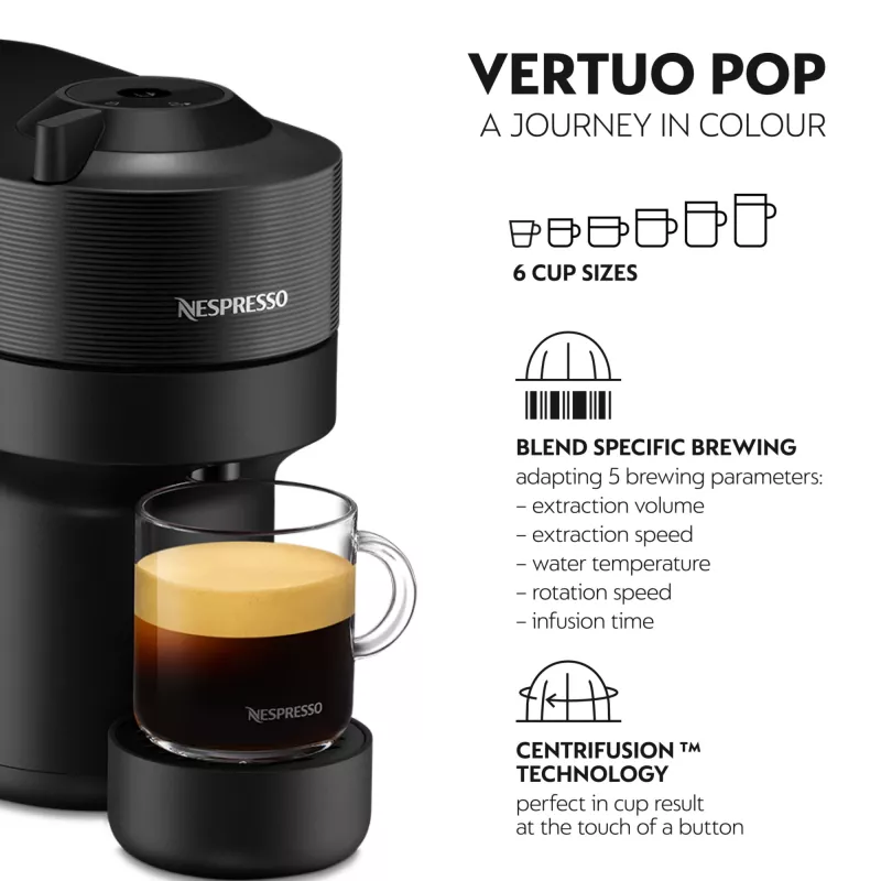 De’Longhi NESPRESSO® Vertuo Pop ENV90.B - Liquorice Juoda, kavos kapsulių aparatas, 0,56 l, kavos kapsulė, 1260 W, juoda
