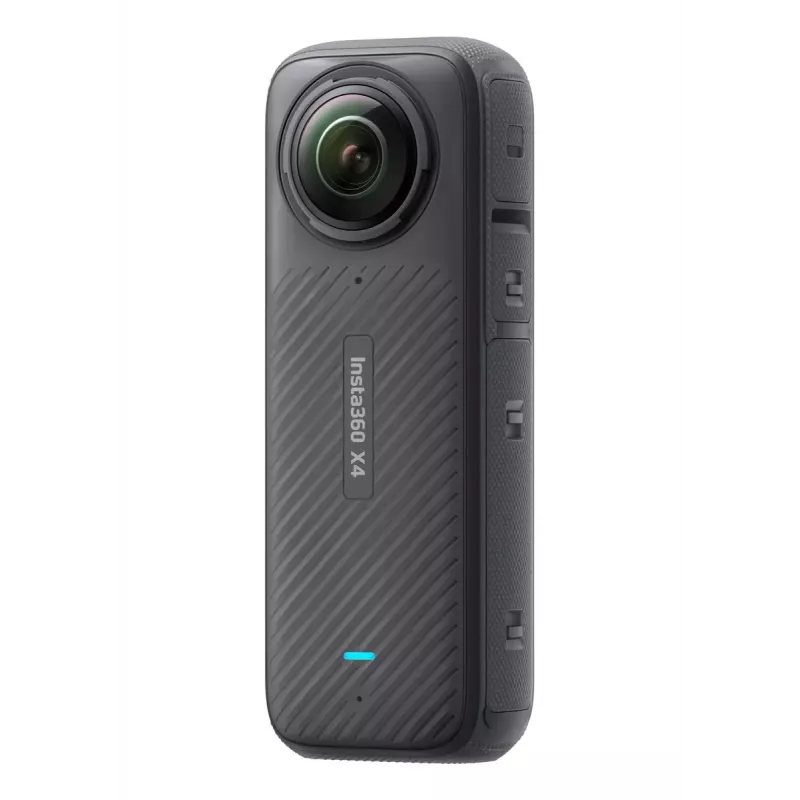 Veiksmo kamera Insta360 X4 — 72 MP, 8K (7680×3840) CMOS, 1/2 colio jutiklis, įmontuotas ekranas, Wi‑Fi, 120 kadrų per sekundę, MicroSD, 602 g, juoda