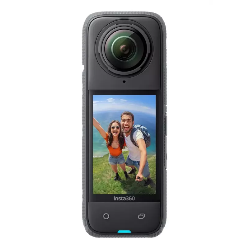 Veiksmo kamera Insta360 X4 — 72 MP, 8K (7680×3840) CMOS, 1/2 colio jutiklis, įmontuotas ekranas, Wi‑Fi, 120 kadrų per sekundę, MicroSD, 602 g, juoda