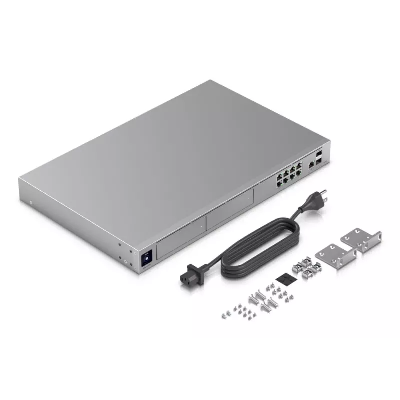 Valdomas jungiklis UBIQUITI UniFi Dream Machine Pro Max, 9 prievadų 2.5G Ethernet, 1U stovas, 2×SFP+, 10G palaikymas, 60W galia