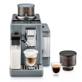 Espresso aparatas De’Longhi Rivelia EXAM440.55.g — visiškai automatinis, 1,4 L vandens talpa, 250 g malūnėlis, 19 barų, TFT lietimui jautrus ekranas
