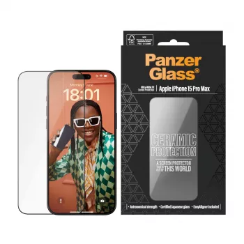 PanzerGlass ® Ceramic Protection, skirta iPhone 15 Pro Max | Ultra-Wide Fit su EasyAligner