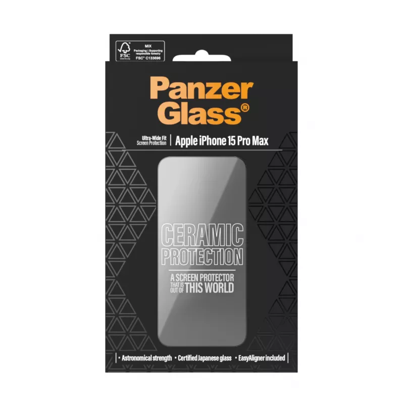 PanzerGlass ® Ceramic Protection, skirta iPhone 15 Pro Max | Ultra-Wide Fit su EasyAligner