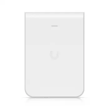 Prieigos taškas UBIQUITI U7 Pro Wall — Prie sienos montuojamas Wi‑Fi 7 prieigos taškas, 2,4/5/6 GHz, 6 erdviniai srautai, 2500 Mbps LAN, PoE (44–57 V), vidaus, baltas