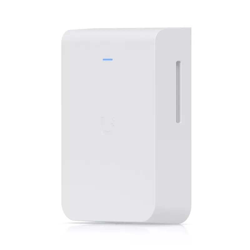 Prieigos taškas UBIQUITI U7 Pro Wall — Prie sienos montuojamas Wi‑Fi 7 prieigos taškas, 2,4/5/6 GHz, 6 erdviniai srautai, 2500 Mbps LAN, PoE (44–57 V), vidaus, baltas