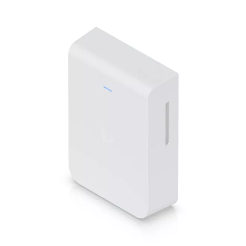 Prieigos taškas UBIQUITI U7 Pro Wall — Prie sienos montuojamas Wi‑Fi 7 prieigos taškas, 2,4/5/6 GHz, 6 erdviniai srautai, 2500 Mbps LAN, PoE (44–57 V), vidaus, baltas