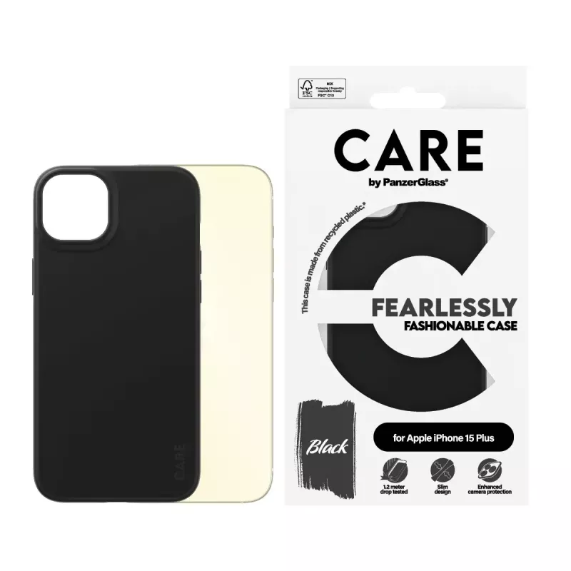 Dėklas PanzerGlass CARE by madingas dėklas Juoda iPhone 15 Plus permatomas