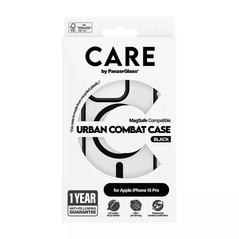 PanzerGlass CARE™ by ® Urban Combat Case Skaidrus su Juodu MagSafe iPhone 15 Pro