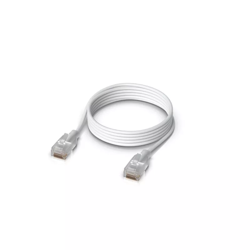 Tinklo komutacinis kabelis UBIQUITI UACC-Cable-Patch-EL-1M-W — Cat6, 1 m, 2.5 GbE, PoE++ (4PPoE), permatomas, RJ-45 kištukas–kištukas