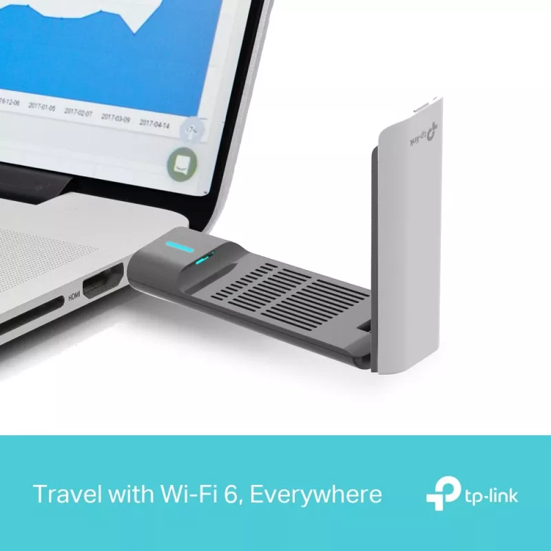 Belaidis USB adapteris TP-Link Archer AX3000 (Archer TX50UH) – dviejų juostų Wi‑Fi 6, USB 3.2 Gen1, iki 3000 Mbps, vidinė antena, Windows 11