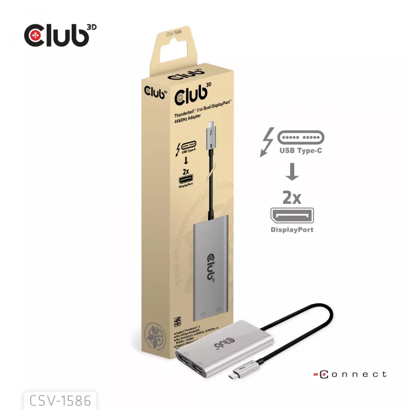 CLUB3D Thunderbolt™ 3 į DisplayPort™ dviejų monitorių 4K60Hz M/F