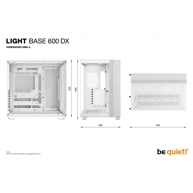 PC korpusas be quiet! LIGHT BASE 600 DX White Midi Tower, ATX/microATX/Mini-ATX, stiklinis šonas, RGB priekis, USB-C