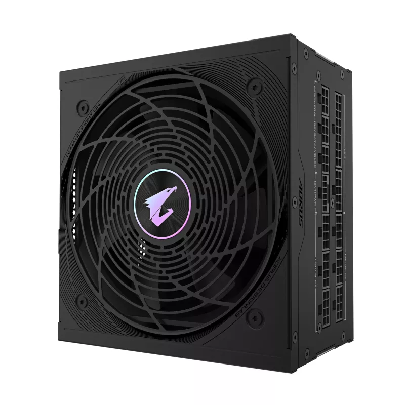 GIGABYTE AORUS ELITE P1000W ICE Maitinimo blokas - PCIe 5.0, 80 PLUS Platinum, visiškai modulinis dizainas, 120 mm ventiliatorius, suderinamas su ATX 3.0, EU kištukas