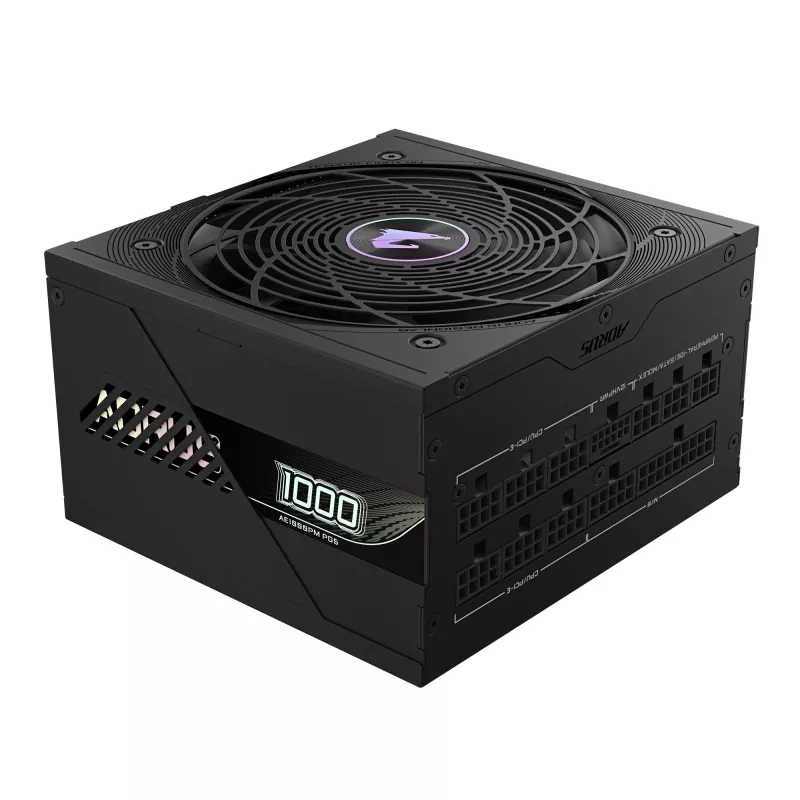 GIGABYTE AORUS ELITE P1000W ICE Maitinimo blokas - PCIe 5.0, 80 PLUS Platinum, visiškai modulinis dizainas, 120 mm ventiliatorius, suderinamas su ATX 3.0, EU kištukas