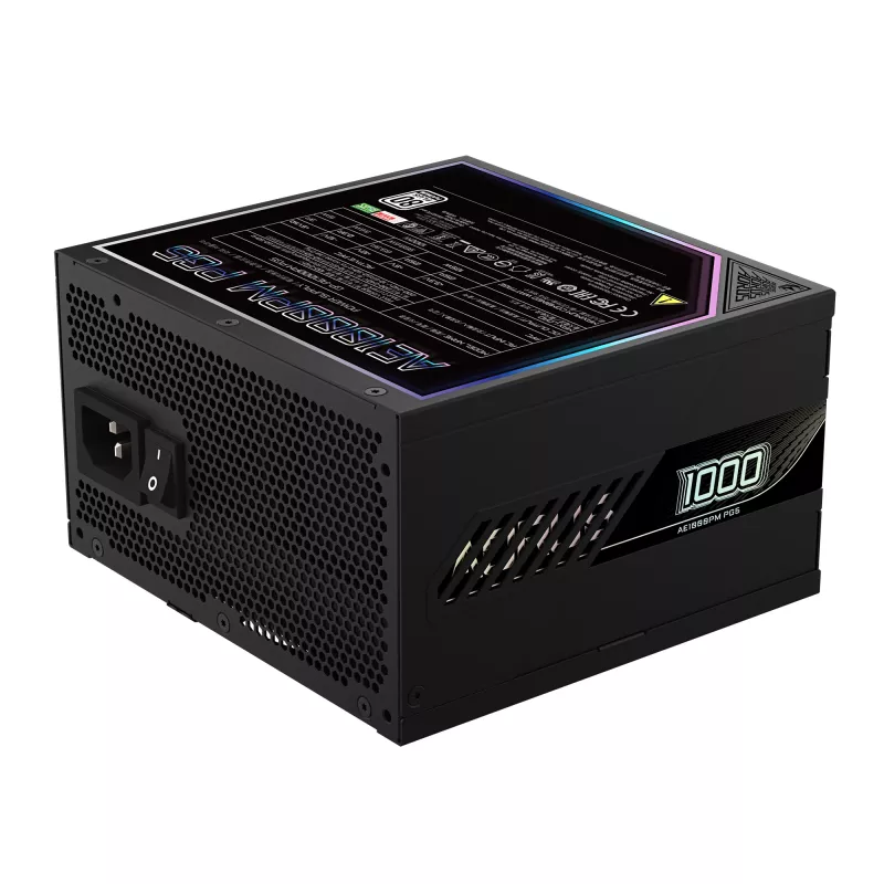 GIGABYTE AORUS ELITE P1000W ICE Maitinimo blokas - PCIe 5.0, 80 PLUS Platinum, visiškai modulinis dizainas, 120 mm ventiliatorius, suderinamas su ATX 3.0, EU kištukas