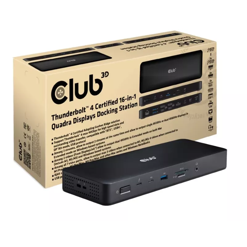 CLUB3D CSV-1583 nešiojamojo kompiuterio dokas/prievadų replikatorius Laidinis Thunderbolt 4 Juoda