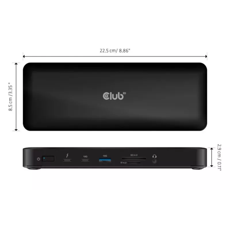 CLUB3D CSV-1583 nešiojamojo kompiuterio dokas/prievadų replikatorius Laidinis Thunderbolt 4 Juoda