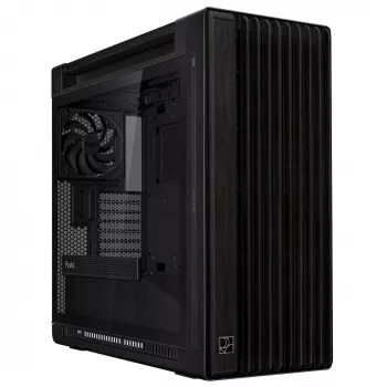PC korpusas ASUS ProArt PA602 Wood Edition Midi Tower juoda – Mediena, ATX/EATX palaikymas, Grūdintas stiklas, 4×3,5 colio / 8×2,5 colio, GPU iki 450 mm