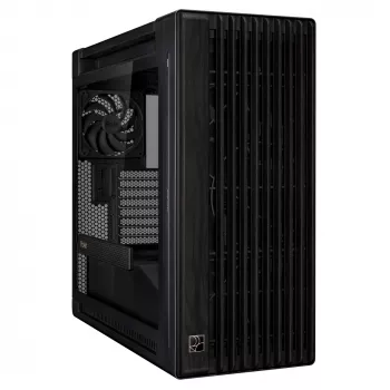 PC korpusas ASUS ProArt PA602 Wood Edition Midi Tower juoda – Mediena, ATX/EATX palaikymas, Grūdintas stiklas, 4×3,5 colio / 8×2,5 colio, GPU iki 450 mm