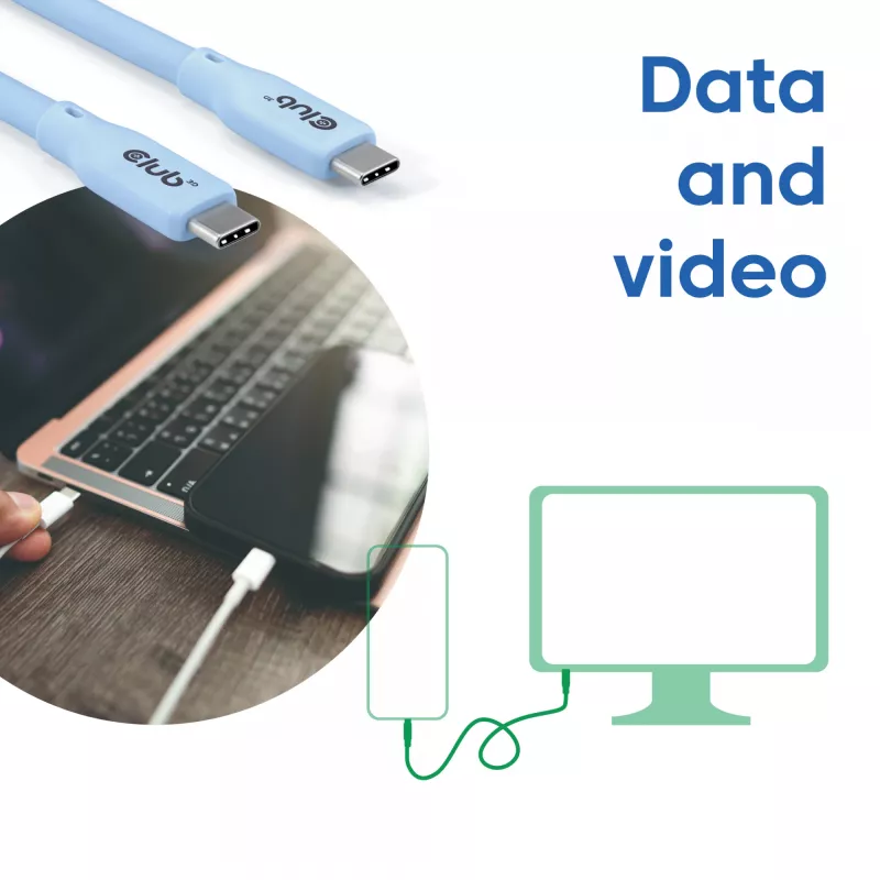 CLUB3D USB C laidas mėlynas, 2 m, USB C, USB C, USB4 Gen 2x2, 20 Gbit/s, mėlynas