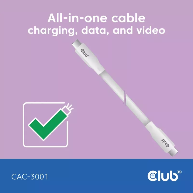 USB-C laidas CLUB3D CAC-3001 2 m USB4 Gen 3x2 baltas