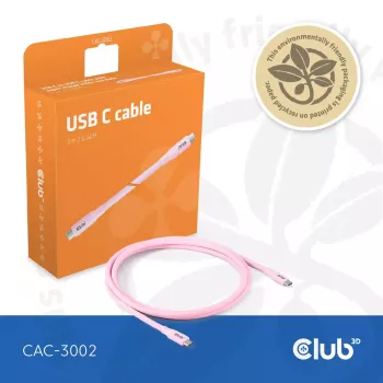 USB C laidas CLUB3D CAC-3002 2m USB4 Gen 3x2 Rožinis