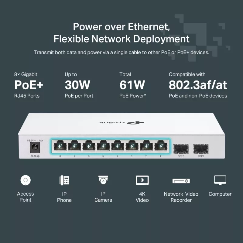 TP-Link FESTA FS310GP tinklo jungiklis Valdomas L2/L2+ Gigabit Ethernet (10/100/1000) Power over Ethernet (PoE) 1U Baltas