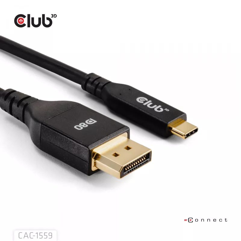 USB Type-C į DisplayPort 2.1 laidas, club 3d CAC-1559, dvipusis, VESA DP80 sertifikuotas, 1 m