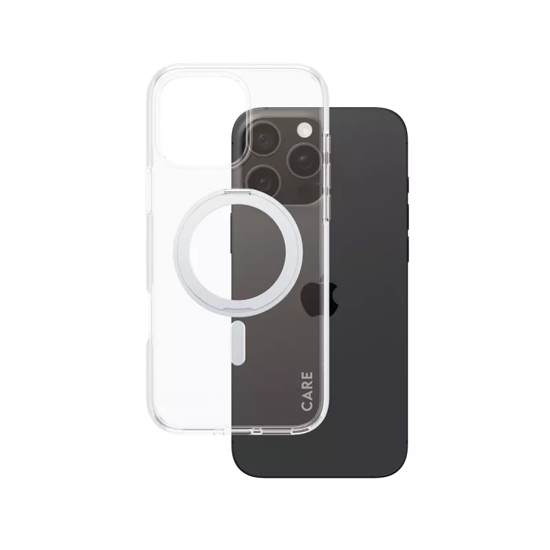 PanzerGlass CARE™ by ® Dėklas permatomas su sidabriniu stoveliu ir MagSafe, skirtas iPhone 16 Pro Max