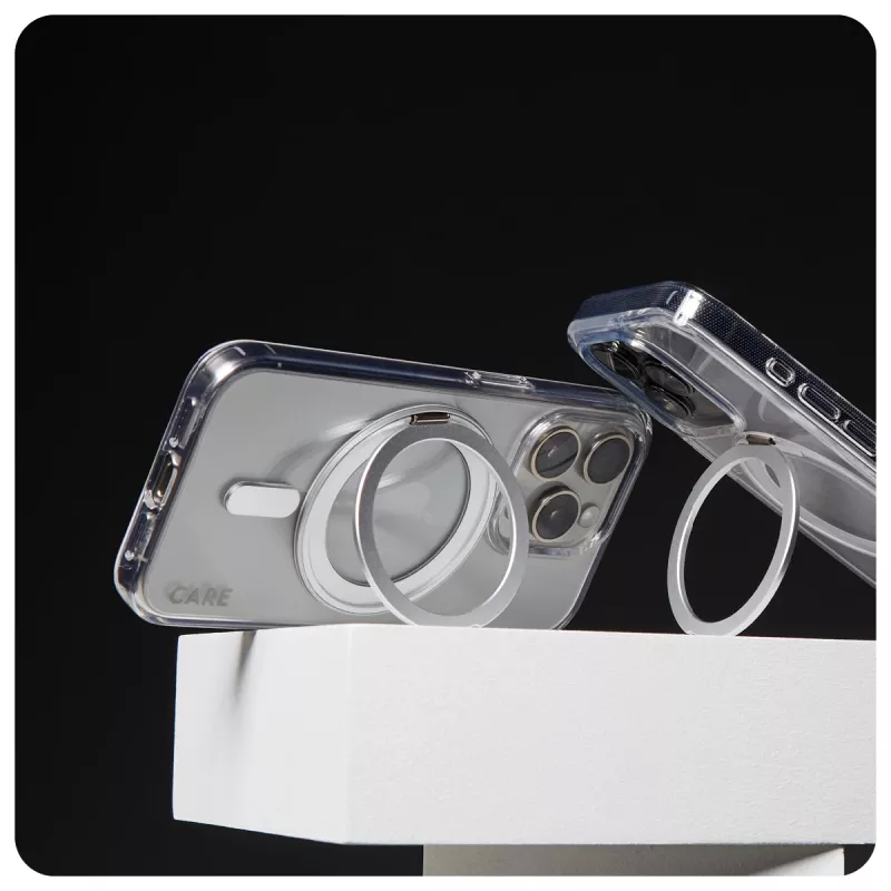 PanzerGlass CARE™ by ® Dėklas permatomas su sidabriniu stoveliu ir MagSafe, skirtas iPhone 16 Pro Max