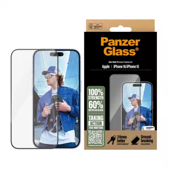 PanzerGlass ® Ekrano apsauga iPhone 16 | 15 | Ultra-Wide Fit