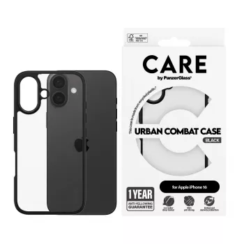 PanzerGlass CARE™ by ® Urban Combat dėklas permatomas su juodu rėmeliu iPhone 16